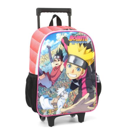 Kit Mochila Escolar Boruto Naruto Infantil de Carrinho Rodinhas