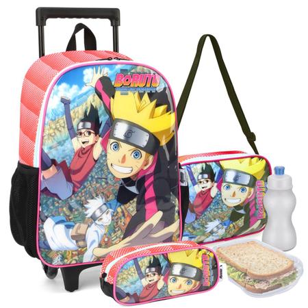 Mochila De Rodinhas Borutoestojokit Lancheira Naruto Cor Rosa