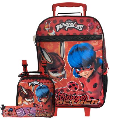 Kit Mochila Escolar De Rodas Ladybug Lancheira E Estojo - Dermiwil Imagem de Kit Mochila Escolar De Rodas Ladybug Lancheira E Estojo