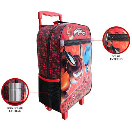 Kit Mochila Escolar De Rodas Ladybug Lancheira E Estojo - Dermiwil Imagem de Kit Mochila Escolar De Rodas Ladybug Lancheira E Estojo