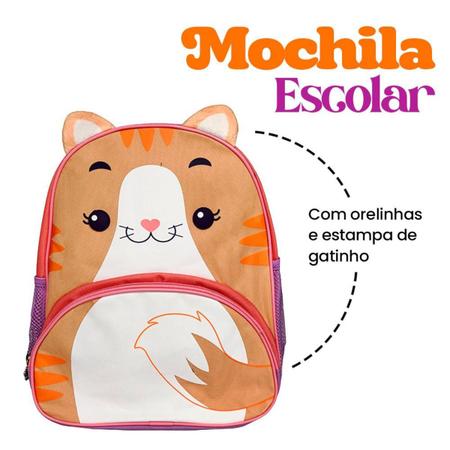 Imagem de Kit Mochila Escolar de Rodinhas com alça Infantil Meninas Meninos + Lancheira Bolsa Termica Tema de Bichinhos Pets Zoo