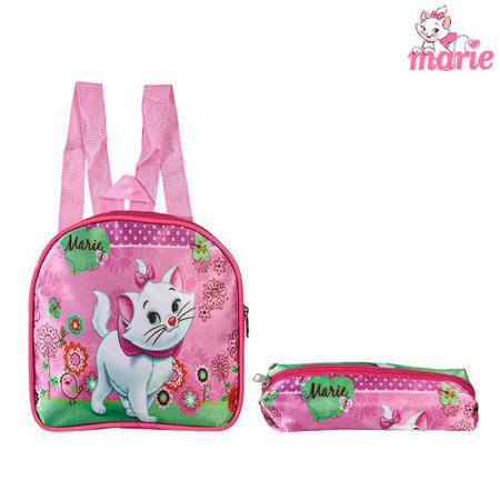 Kit Mochila Escolar Juvenil Feminina de Gatinho Rosa Costas - TOYS