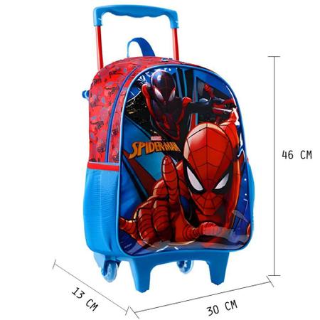Imagem de Kit Mochila Escolar Homem Aranha Spiderman Rodinhas Tam G
