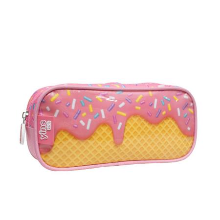 Imagem de Kit Mochila Escolar Infantil de Rodinhas com Lancheira e Estojo Yins em Poliester Candy Rosa