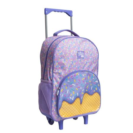 Kit Mochila Escolar Infantil de Rodinhas com Lancheira e Estojo Yins em Poliester Candy Roxo Imagem de Kit Mochila Escolar Infantil de Rodinhas com Lancheira e Estojo Yins em Poliester Candy Roxo