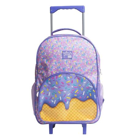 Kit Mochila Escolar Infantil de Rodinhas com Lancheira e Estojo Yins em Poliester Candy Roxo Imagem de Kit Mochila Escolar Infantil de Rodinhas com Lancheira e Estojo Yins em Poliester Candy Roxo