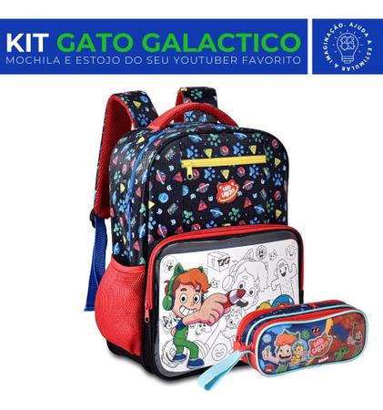 Kit Mochila Escolar Infantil Estojo r Gato Galáctico