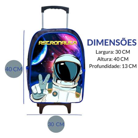 Imagem de Kit Mochila Escolar Infantil Rodinha Masculina  Astronauta + Lancheira + Estojo