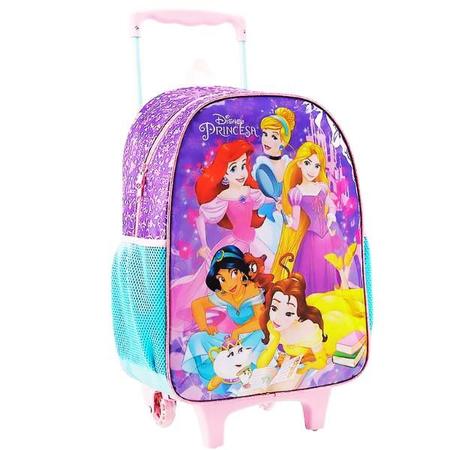 Imagem de Kit Mochila Escolar Princesas Disney G Rodinha Com Sombrinha