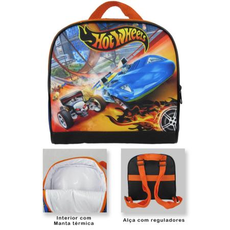 Imagem de Kit Mochila Escolar Rodinhas, Lancheira e estojo Hot Wheels