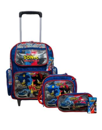 Kit Mochila Escolar Sonic Rodinha Estojo Lancheira Chenson