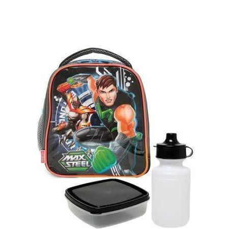 Imagem de Kit Mochila EscolarMax Steel Infantil Tam G 19x Rodinhas Sestini Lancheira Estojo Duplo