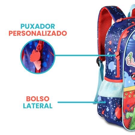 Mochila Infantil Escolar Costas Gato Galáctico Capuz Menino