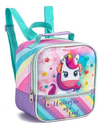 Imagem de Kit Mochila Infantil 16 + Estojo + Lancheira Unicórnio Pop Dlx