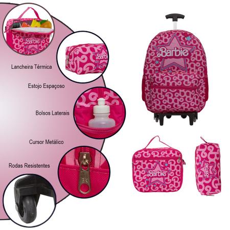 Imagem de Kit Mochila Infantil Com Rodinhas Menina Estampa Barbie Rosa