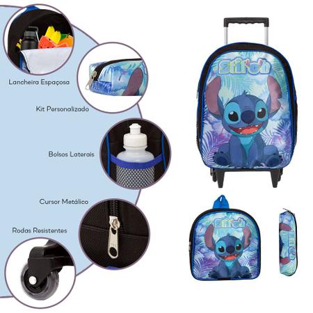 Imagem de Kit Mochila Infantil Com Rodinhas Stitch Tam G Envio 24 Hrs