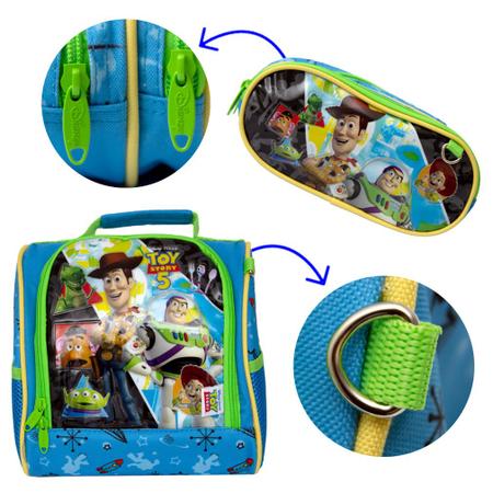 Kit Mochila Infantil Costas Toy Story + 5 Bonecos Personagens do