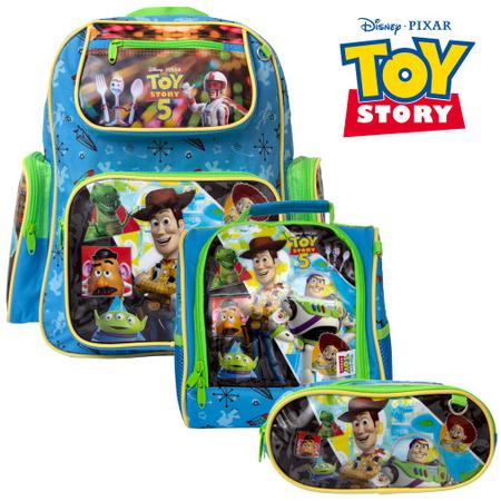 Kit Mochila Infantil Costas Toy Story + 5 Bonecos Personagens do