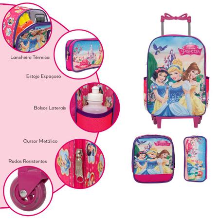 Imagem de Kit Mochila Infantil De Rodinhas Estampa Princesas Reforçada