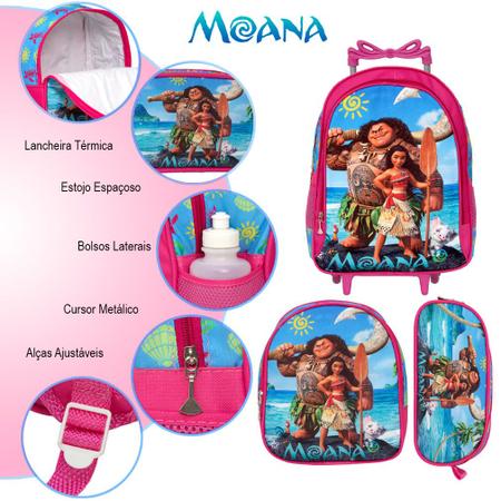 Imagem de Kit Mochila Infantil de Rodinhas Moana Reforçada Pré Escola