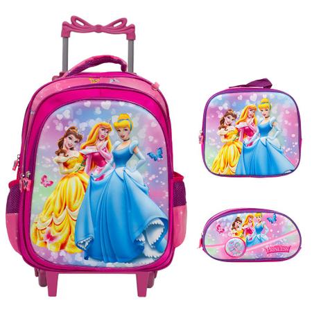 Imagem de Kit Mochila Infantil De Rodinhas Princesas Tam G + Lancheira