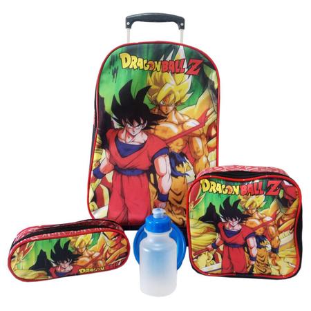 KIT DRAGON BALL Z MOCHILA CARRINHO COM LANCHEIRA E ESTOJO - TENHO