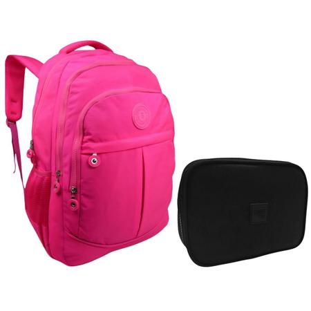 Imagem de Kit  Mochila Infantil e Estojo Box Feminino Impermeável Nylon Resistente Kit Escolar Grande