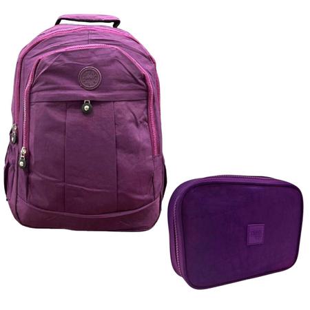 Imagem de Kit  Mochila Infantil e Estojo Box Feminino Impermeável Nylon Resistente Kit Escolar Grande