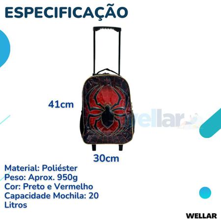 Imagem de Kit Mochila Infantil Escolar com 3 peças De Aranha Vermelho e Preto