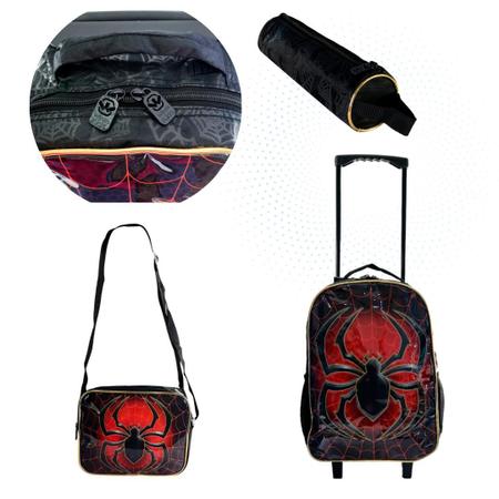 Imagem de Kit Mochila Infantil Escolar com 3 peças De Aranha Vermelho e Preto