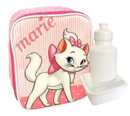 Imagem de Kit Mochila Infantil Escolar Gatinha Marie Rodinhas 2 Bolsos F5