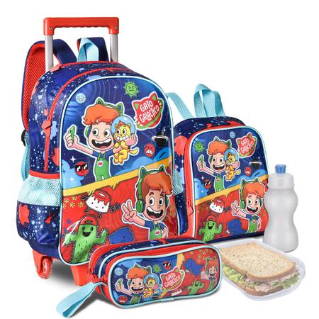 Kit Mochila Escolar Infantil Estojo r Gato Galáctico