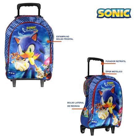 Kit Mochila Infantil de Rodinhas Menino Jogo Sonic Toys 2U