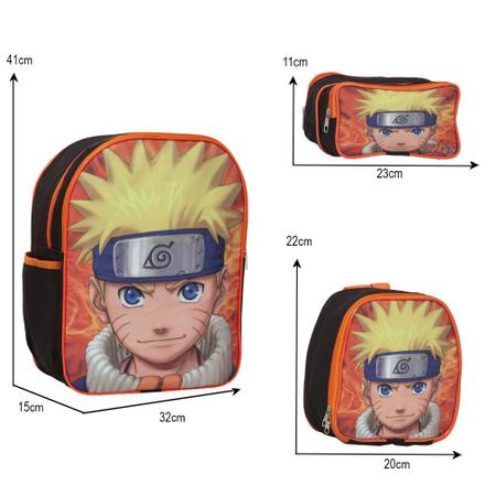 Mochila Infantil Masculina Naruto Clássico Costa + Lancheira