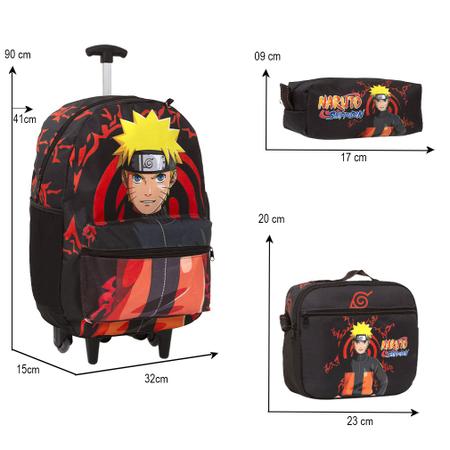 Kit Mochila Lancheira Estojo Anime Sasuke - Preto