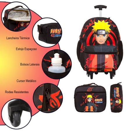 Kit Mochila Lancheira Estojo Anime Sasuke - Preto