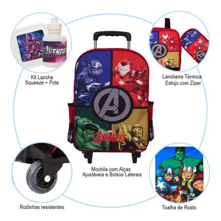 Imagem de Kit Mochila Infantil Menino Rodas Avengers Itens Toys 2U