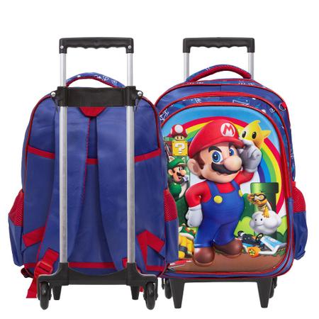 Imagem de Kit Mochila Infantil Menino Super Mario 3D Rodinhas Tam G