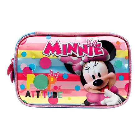 Imagem de Kit Mochila Infantil Minnie Attitude Mouse Rodinhas Tam G Escolar Lancheira Térmica Estojo 100 Pens