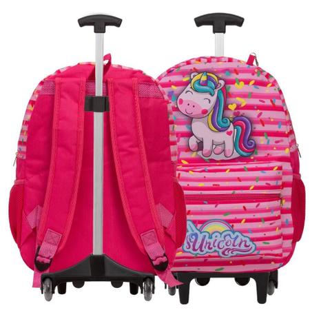 Imagem de Kit Mochila Infantil Rodinha Menina Unicórnio Rosa 3 Peças