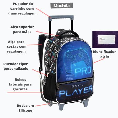 Imagem de Kit Mochila Infantil Rodinha Menino Escolar Vídeo Game Com Lancheira E Estojo