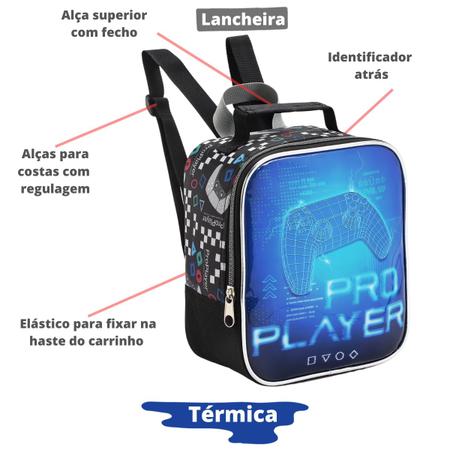 Imagem de Kit Mochila Infantil Rodinha Menino Escolar Vídeo Game Com Lancheira E Estojo