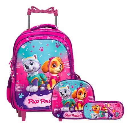 Imagem de Kit Mochila Infantil Rodinha Patrulha Canina Lancheira Rosa