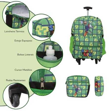 Imagem de Kit Mochila Infantil Super Luigi Rodinha Envio Imediato