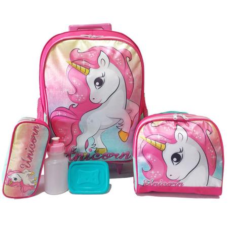 Imagem de Kit Mochila Infantil Unicórnio Fantasy Rodinhas 2019