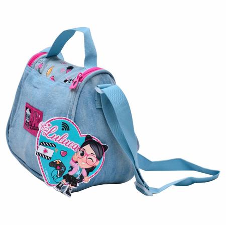 Kit mochila jeans azul clara com paetês oficial luluca LU3191 com estojo E  lancheira térmica em Promoção na Americanas