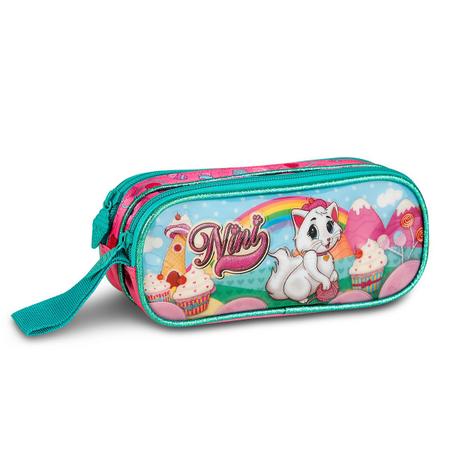 Kit Mochila e Estojo Escolar de Rodinha Infantil Menina Gatinho