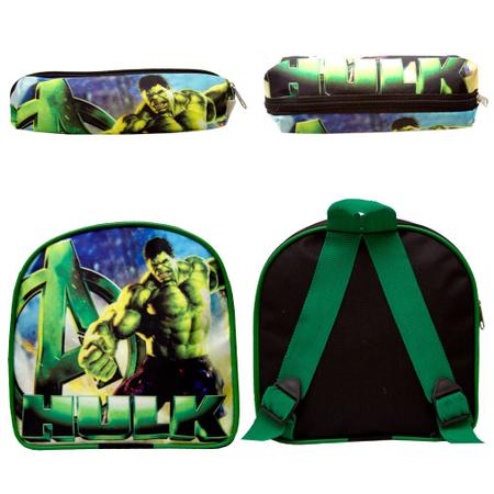 Imagem de Kit Mochila Masculina Escolar Rodinha Hulk Vingadores Marvel