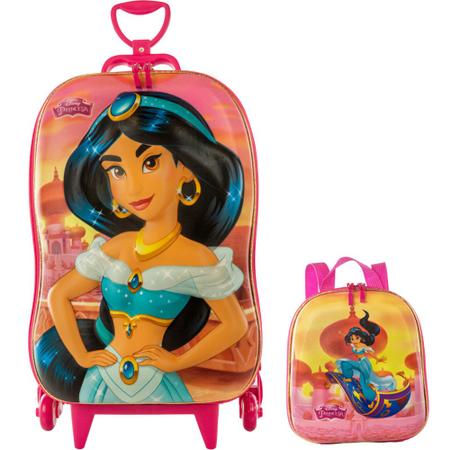 Kit Mochila Rodas Princesa Jasmine Lancheira Escolar 3D Imagem de Kit Mochila Rodas Princesa Jasmine Lancheira Escolar 3D