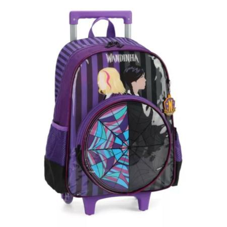 Kit mochila rodinha com lancheira e estojo wandinha - luxcel Imagem de Kit mochila rodinha com lancheira e estojo wandinha - luxcel